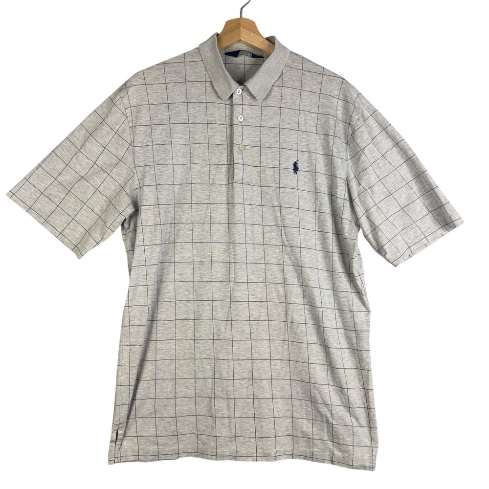 Polo‎ Golf Ralph Lauren Plaid Polo Shirt Men's Medium Gray Short Sleeve
